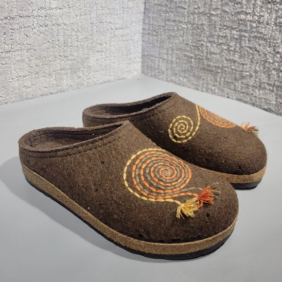 Haflinger Women’s Size 6 Brown Wool Embroidered Slip On Clog Shoes - Picture 1 of 11